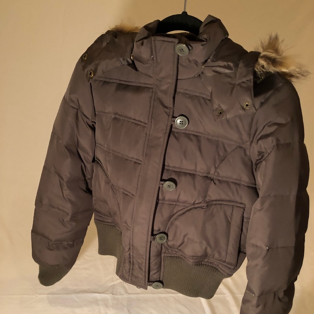Army green cropped zip/button up jacket